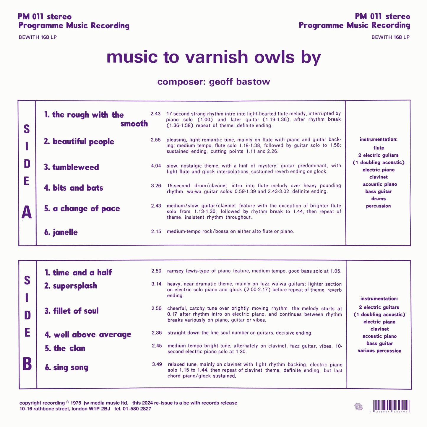 Geoff Bastow - Music To Varnish Owls By (LP) [Be With Records]