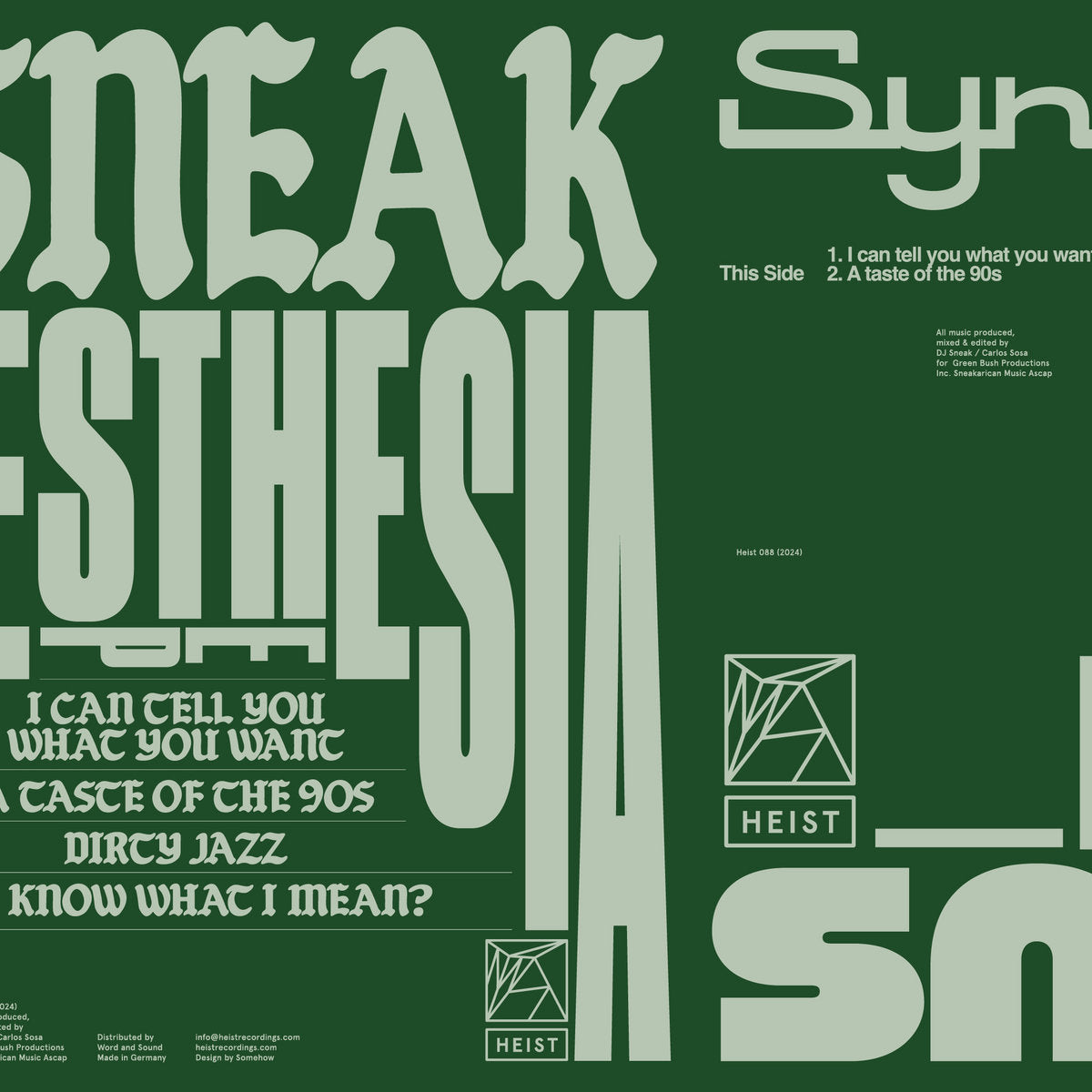 Dj Sneak - Synesthesia EP [Heist Recordings]